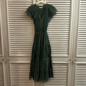 Ulla Johnson, green eyelet dress, like new.